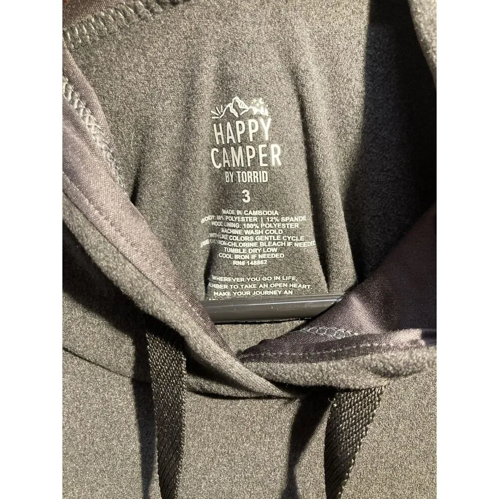 Torrid Happy Camper Hoodie 3X 3 Charcoal Gray Activewear Pullover Sweatshirt